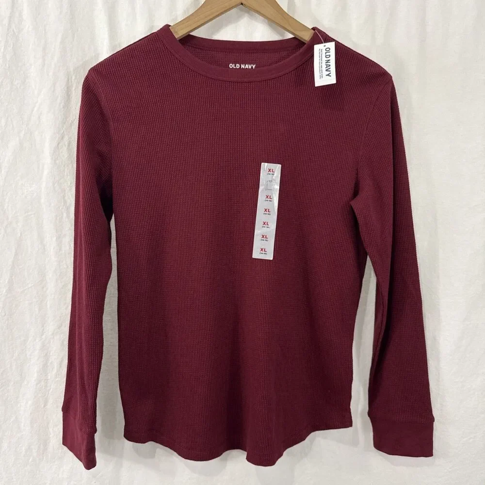 Old Navy Kids Unisex Long Sleeve Red Waffleknit Shirt Size XL 14/16 Outdoor